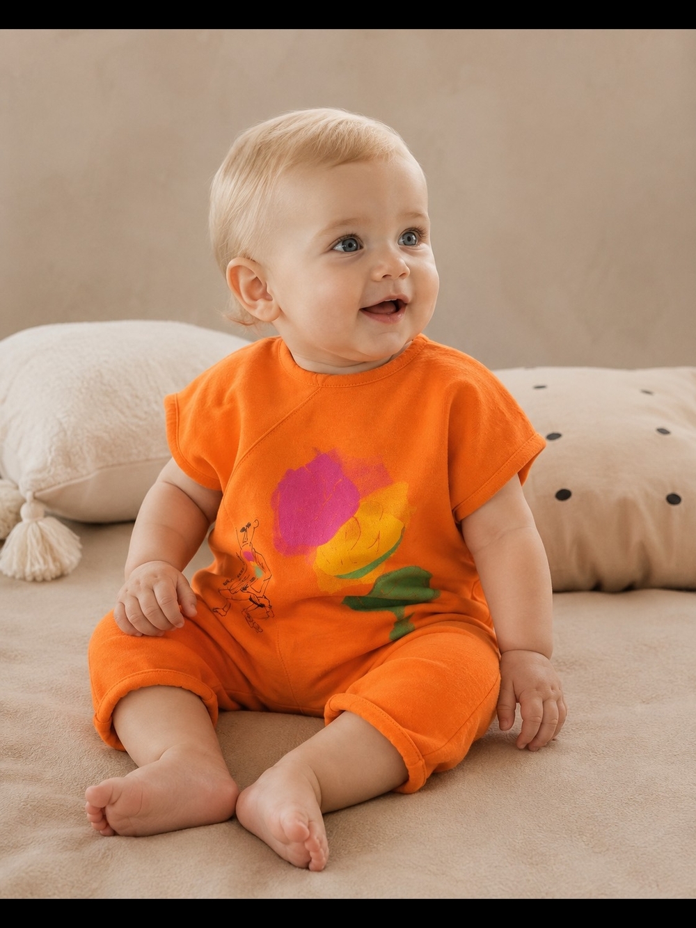 Vintage Deux par Deux Kids Orange Romper 6M  Abstract Ice Cream Jumpsuit 90s